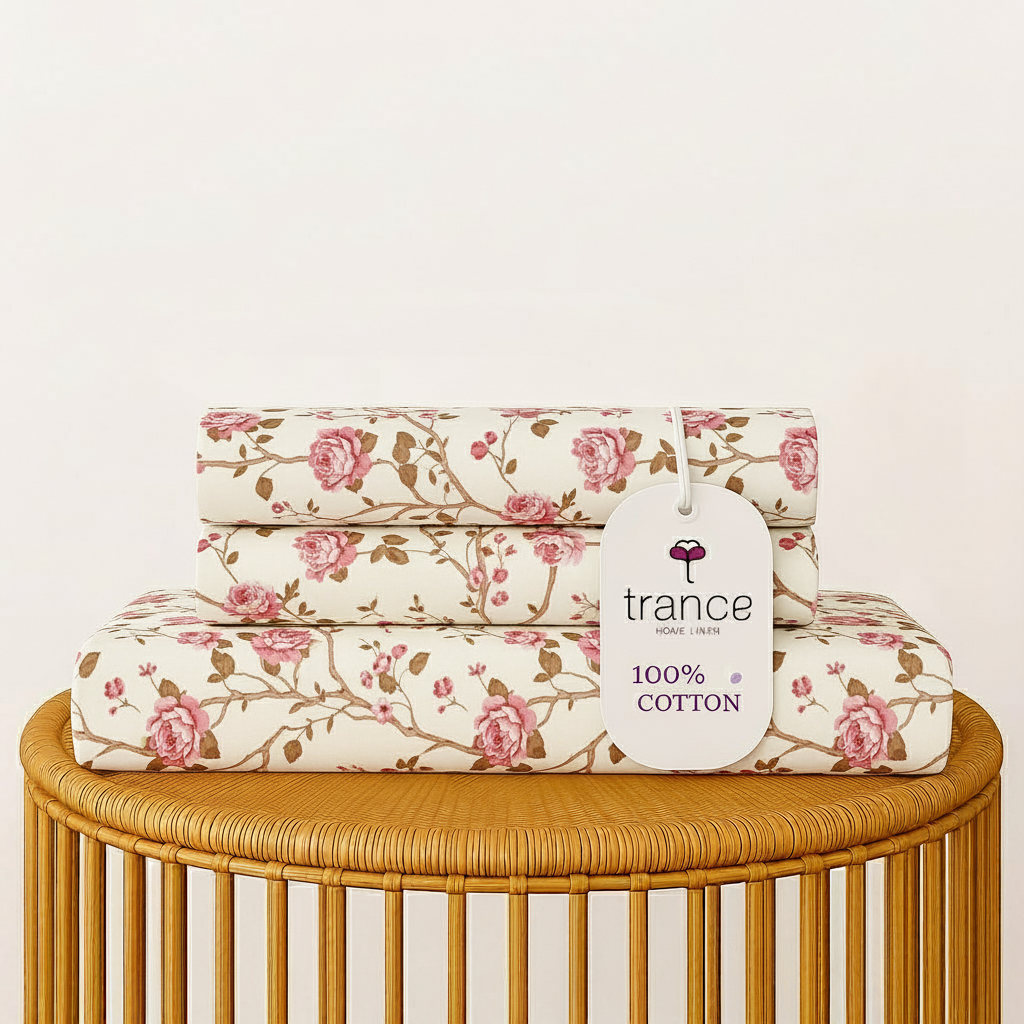 Cotton Printed Flat Bedsheet with 2 Pillow Covers (Aster 100% Cotton & 180 TC)