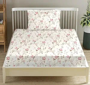 100% Cotton 180 TC  Printed Flat Bedsheet with Pillow Covers -Aster