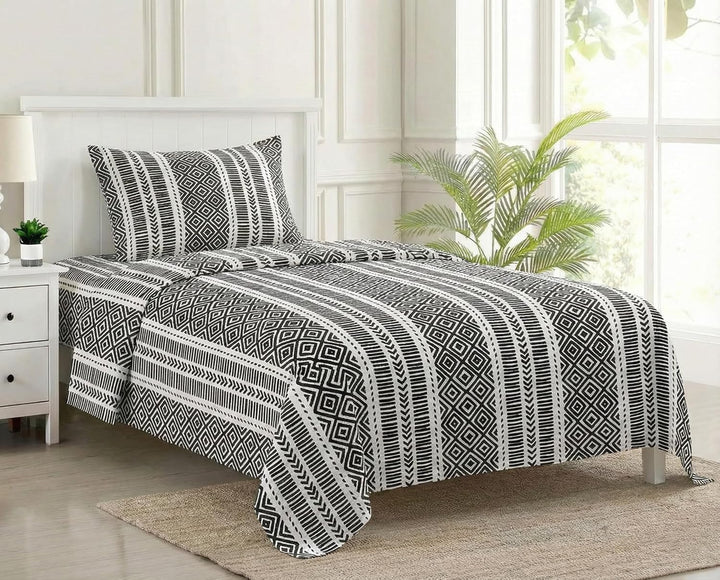 100% Cotton & 200 TC Cotton Printed Fitted Bedsheet with Pillow Covers (Aztec )