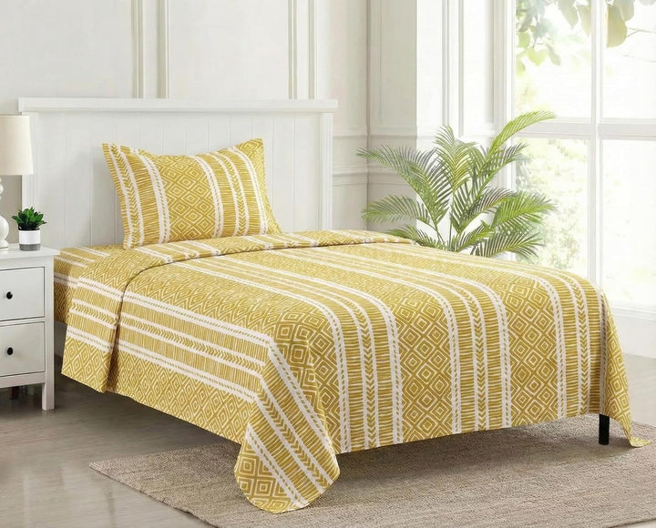 100% Cotton & 200 TC Cotton Printed Fitted Bedsheet with Pillow Covers (Aztec )