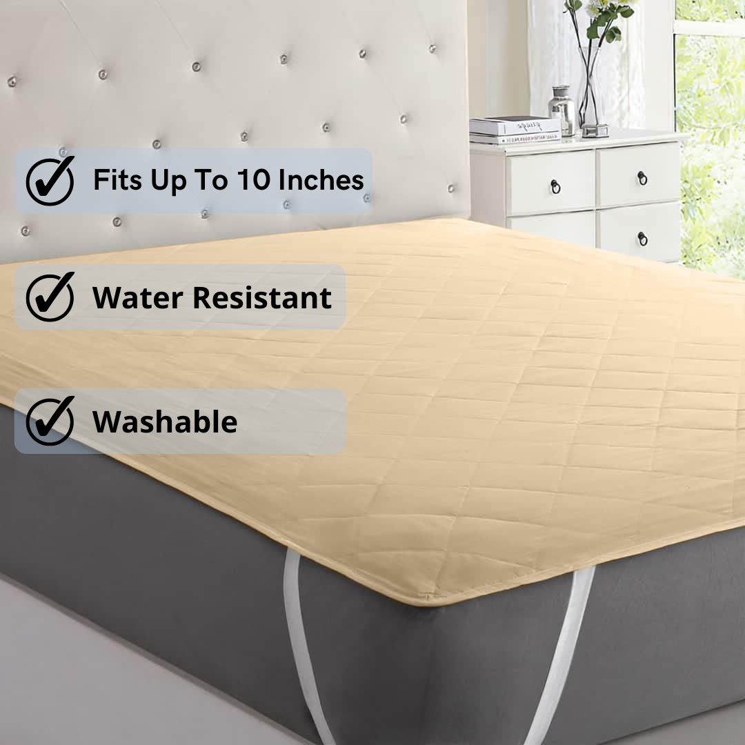 Water Resistant Cotton Quilted Mattress Protector with Elastic Straps on Corners