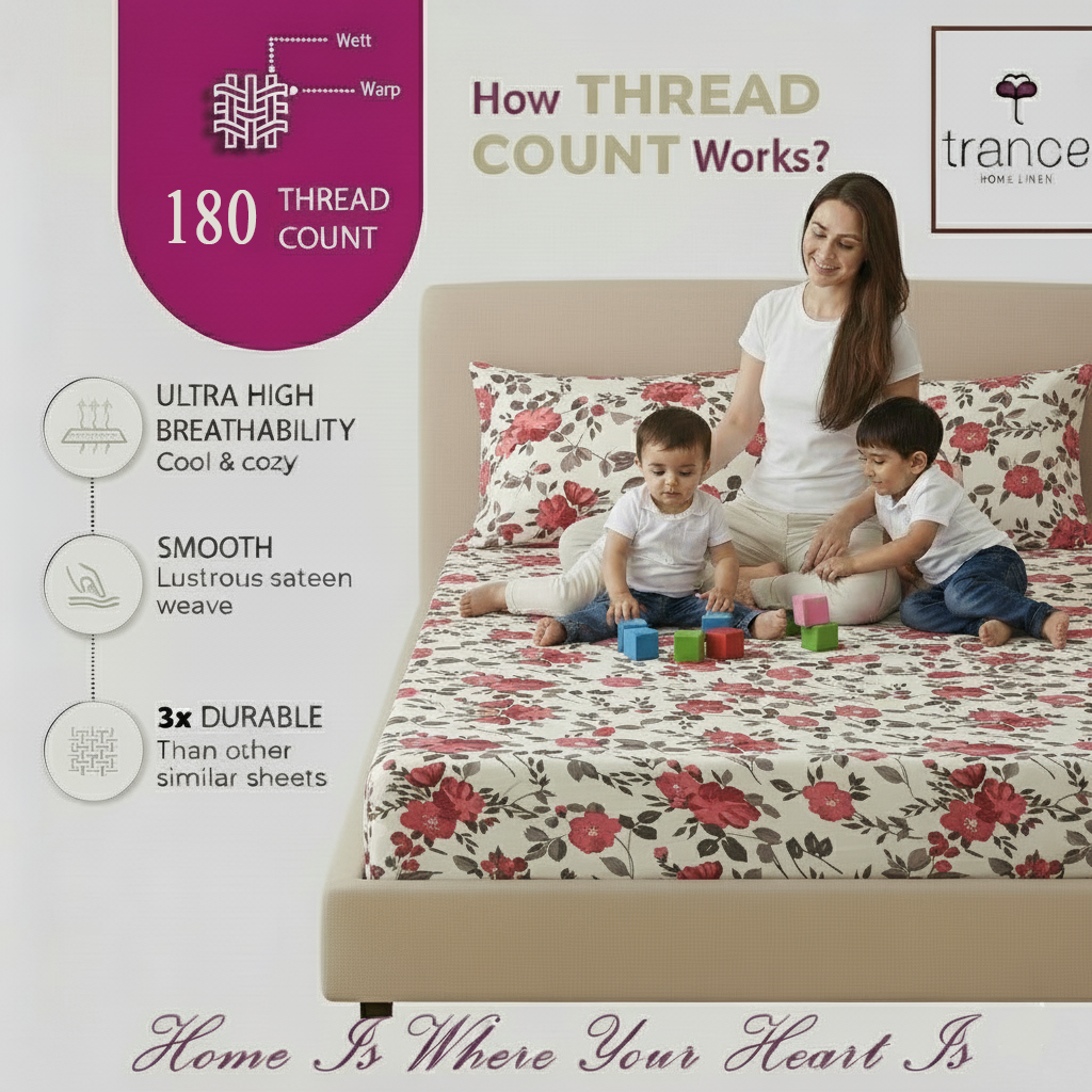 Cotton Printed Flat Bedsheet with 2 Pillow Covers (Blooms 100% Cotton & 180 TC)