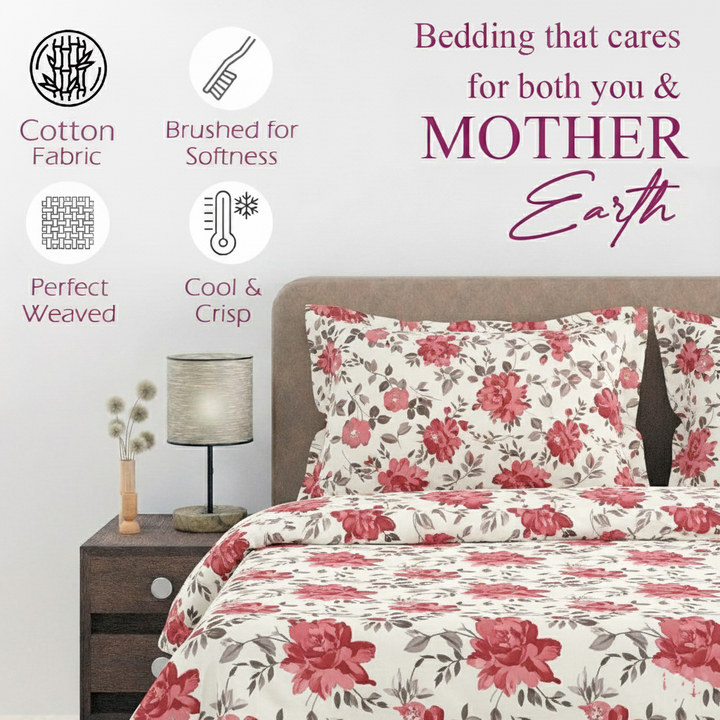 Cotton Printed Flat Bedsheet with 2 Pillow Covers (Blooms 100% Cotton & 180 TC)