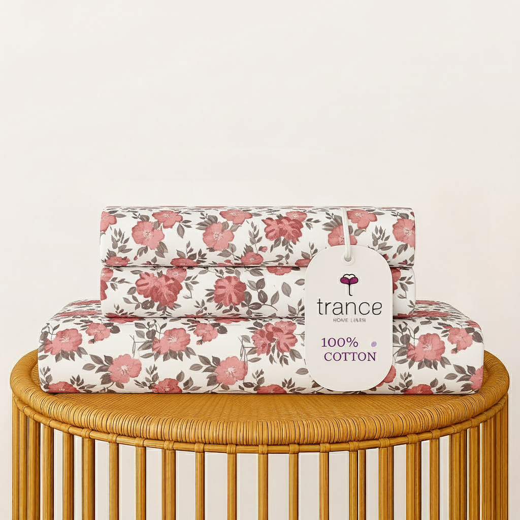 Cotton Printed Flat Bedsheet with 2 Pillow Covers (Blooms 100% Cotton & 180 TC)