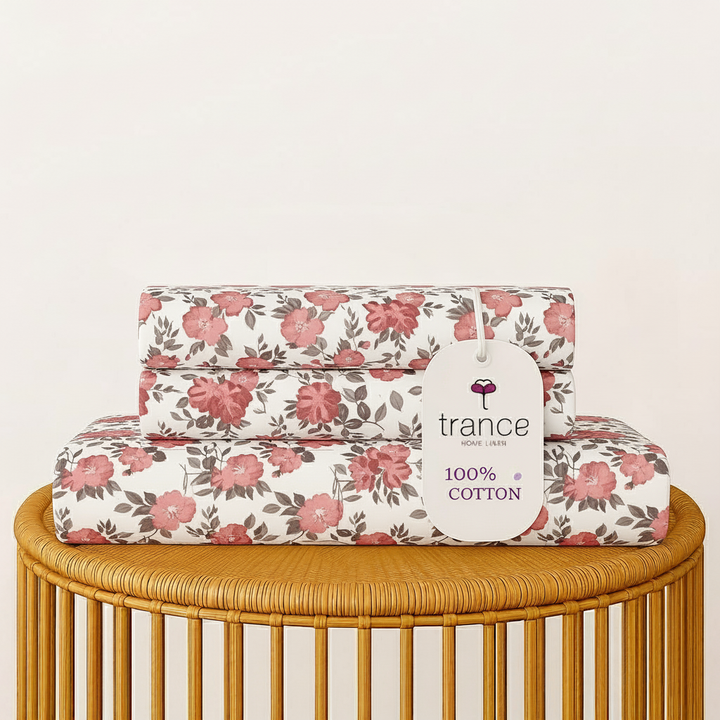 Cotton Printed Flat Bedsheet with 2 Pillow Covers (Blooms 100% Cotton & 180 TC)