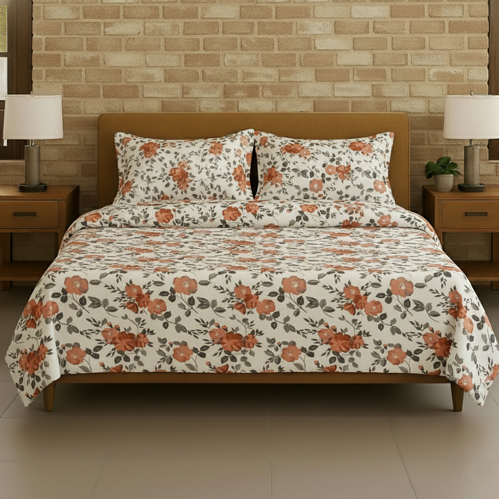 Cotton Printed Flat Bedsheet with 2 Pillow Covers (Blooms 100% Cotton & 180 TC)