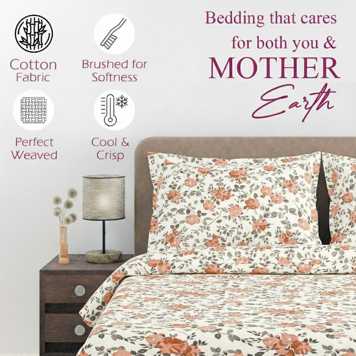 Cotton Printed Flat Bedsheet with 2 Pillow Covers (Blooms 100% Cotton & 180 TC)