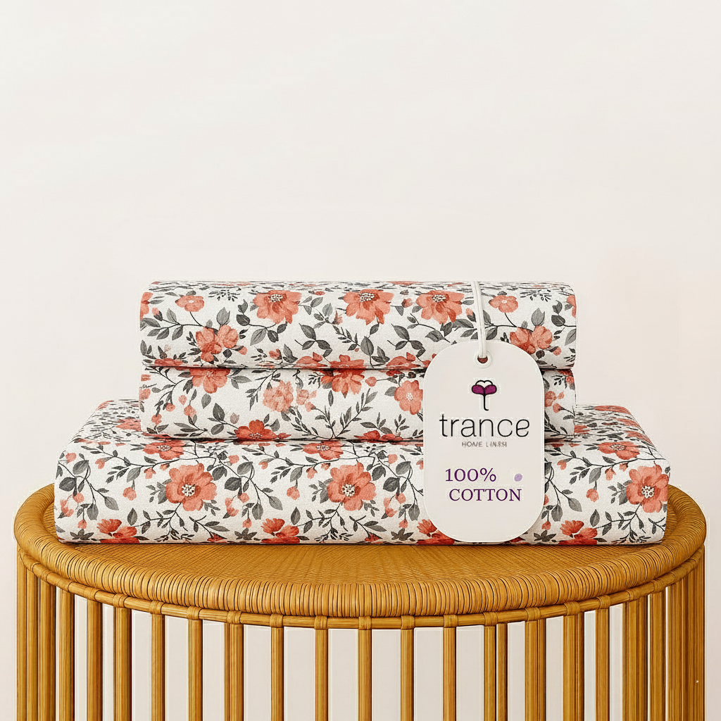 Cotton Printed Flat Bedsheet with 2 Pillow Covers (Blooms 100% Cotton & 180 TC)