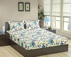 100% Cotton & 180 TC Cotton Printed Fitted Bedsheet with Pillow Covers (Blooms)