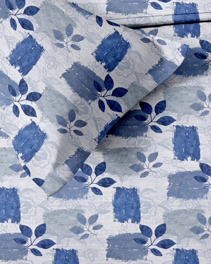 100% Cotton 144TC Printed Fitted Bedsheet with Pillow Covers - Blue Beech