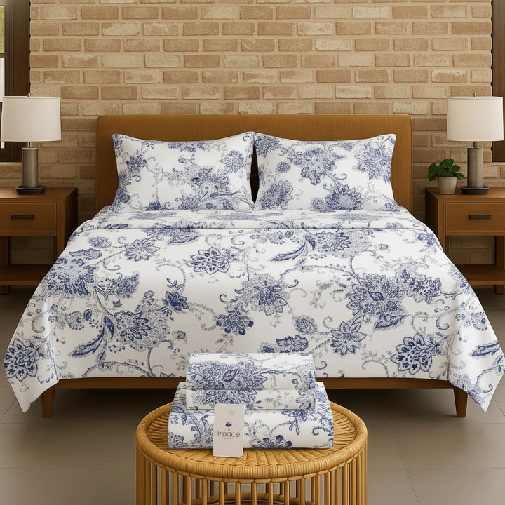 100% Cotton 180TC Printed Flat Bedsheet with Pillow Covers
