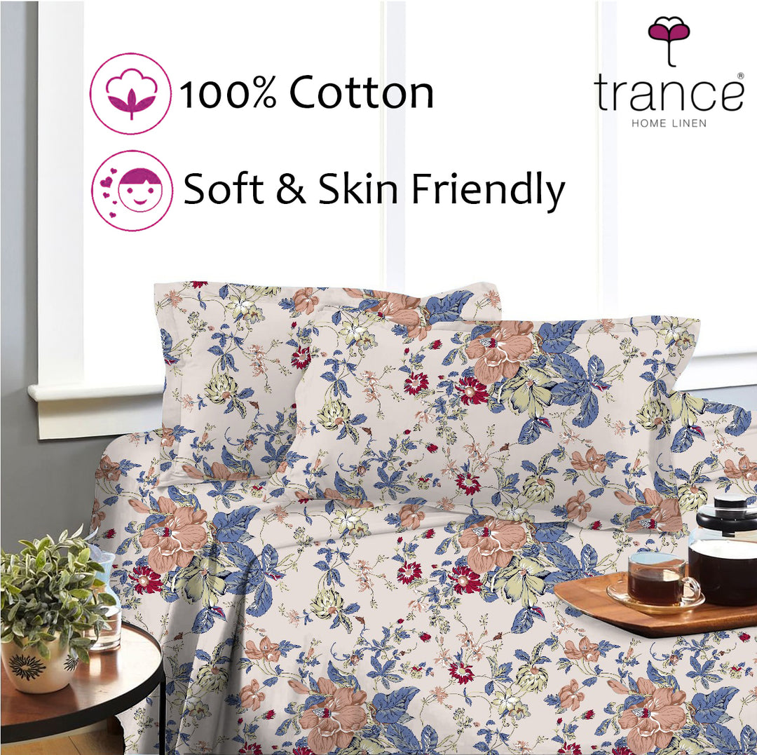 100% Cotton 180TC Printed Flat Bedsheet with  Pillow Covers