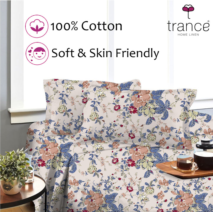 100% Cotton 180TC Printed Flat Bedsheet with  Pillow Covers