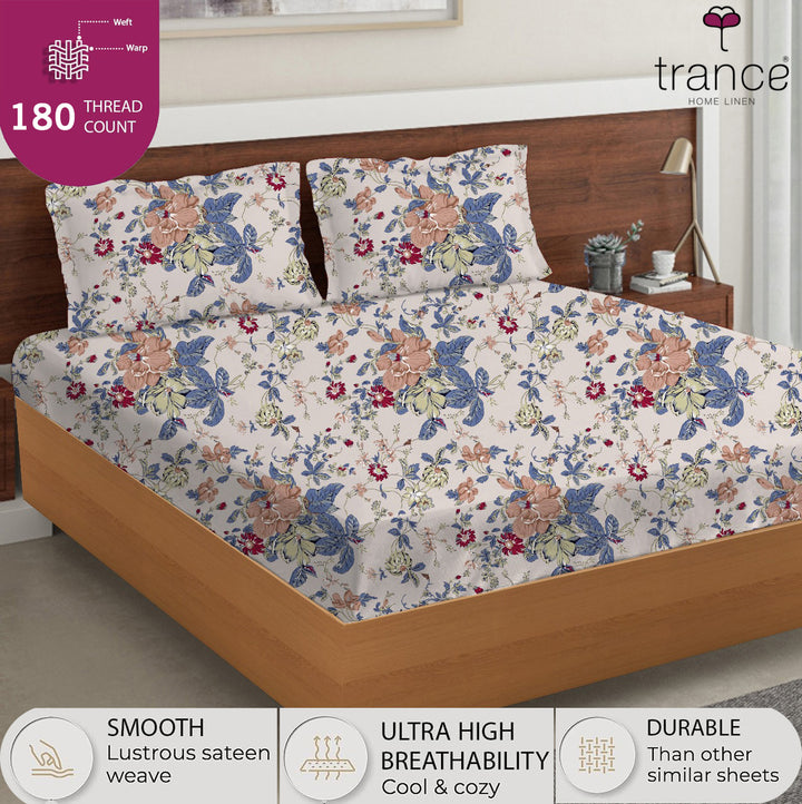 100% Cotton 180TC Printed Flat Bedsheet with  Pillow Covers