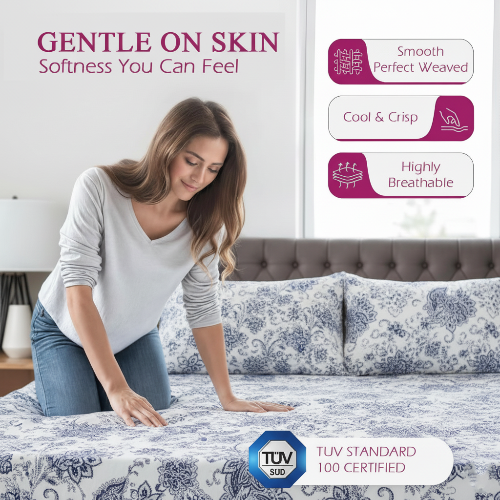 100% Cotton 180TC Printed Flat Bedsheet with Pillow Covers