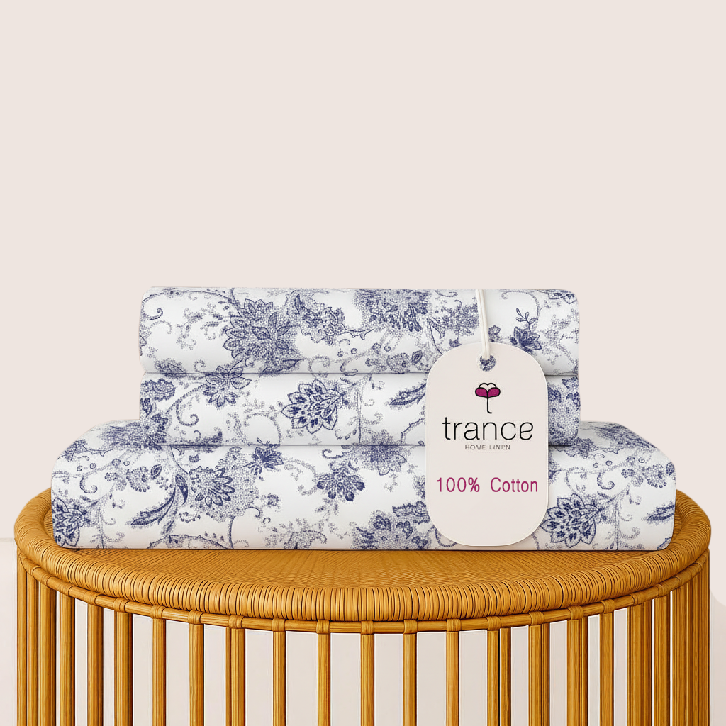 100% Cotton 180TC Printed Flat Bedsheet with Pillow Covers