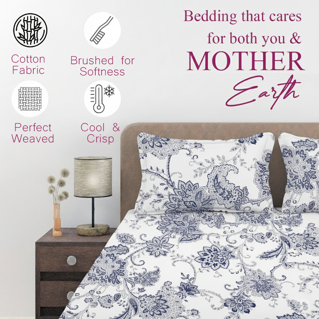 100% Cotton 180TC Printed Flat Bedsheet with Pillow Covers