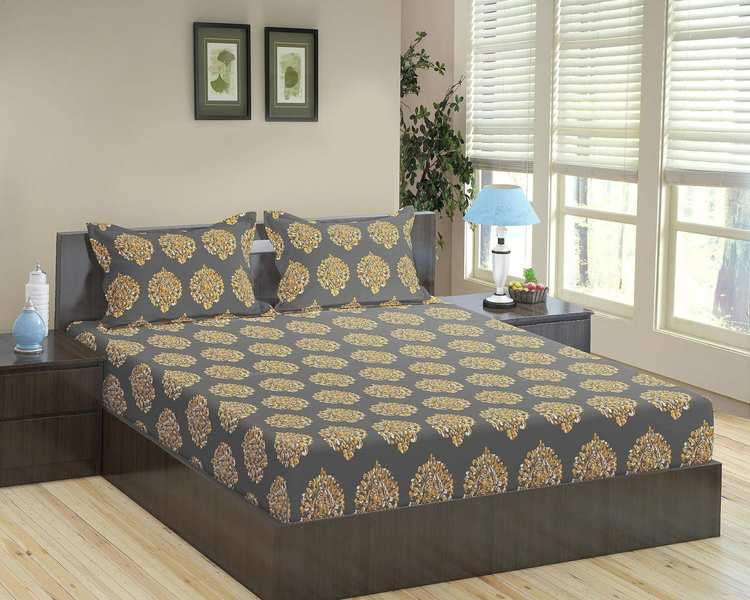 Cotton King Flat Printed Bedsheet with 2 Pillow Covers (100% Cotton & 200 TC)