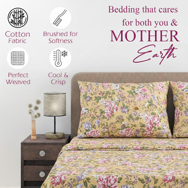 100% Cotton 180TC Printed Flat Bedsheet with Pillow Covers Brown vintage woods