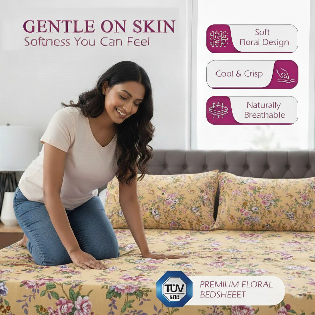 100% Cotton 180TC Printed Flat Bedsheet with Pillow Covers Brown vintage woods