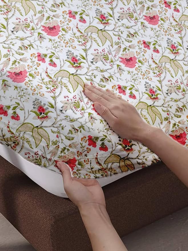 100% Cotton 180 TC Cotton Printed Fitted Bedsheet with Pillow Covers (Calicut Collection )