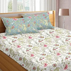 100% Cotton 180 TC Cotton Printed Fitted Bedsheet with Pillow Covers (Calicut Collection )