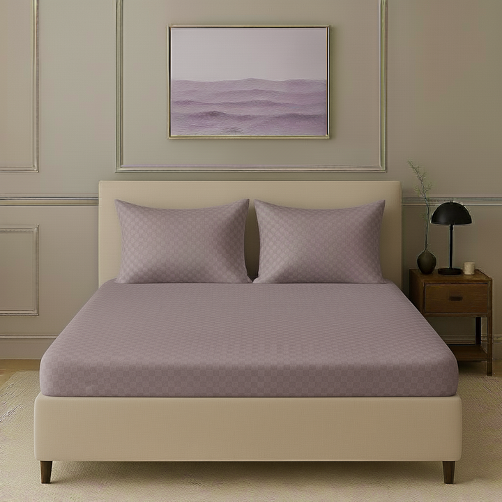 300TC 100% Cotton Jacquard Weave Fitted Bedsheet with Pillow Covers - Cameo Rose