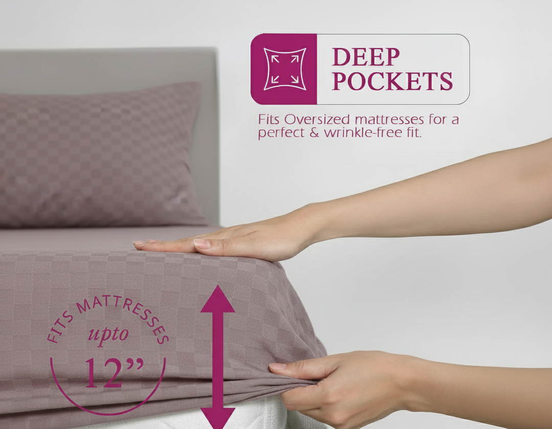 300TC 100% Cotton Jacquard Weave Fitted Bedsheet with Pillow Covers - Cameo Rose