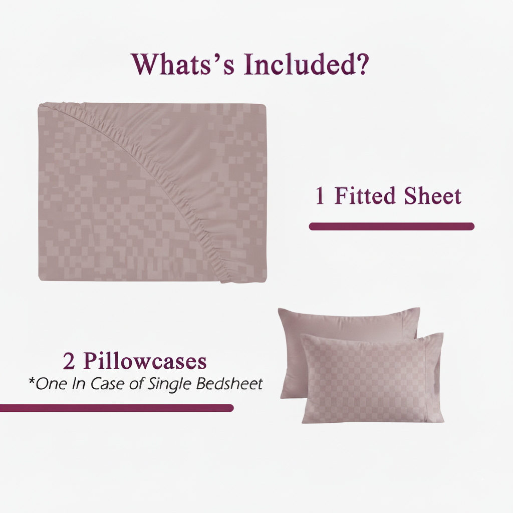 300TC 100% Cotton Jacquard Weave Fitted Bedsheet with Pillow Covers - Cameo Rose