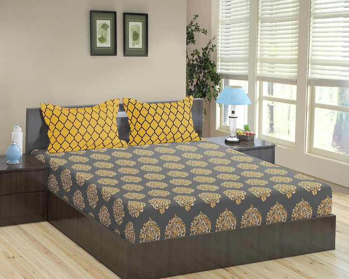 Cotton King Flat Printed Bedsheet with 2 Pillow Covers (100% Cotton & 200 TC)