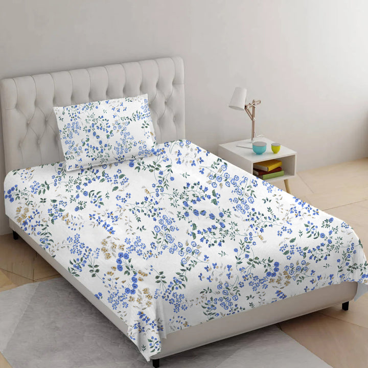 100% Cotton 210TC Printed Flat Bedsheet with 2 Pillow Covers - Daisy Shower