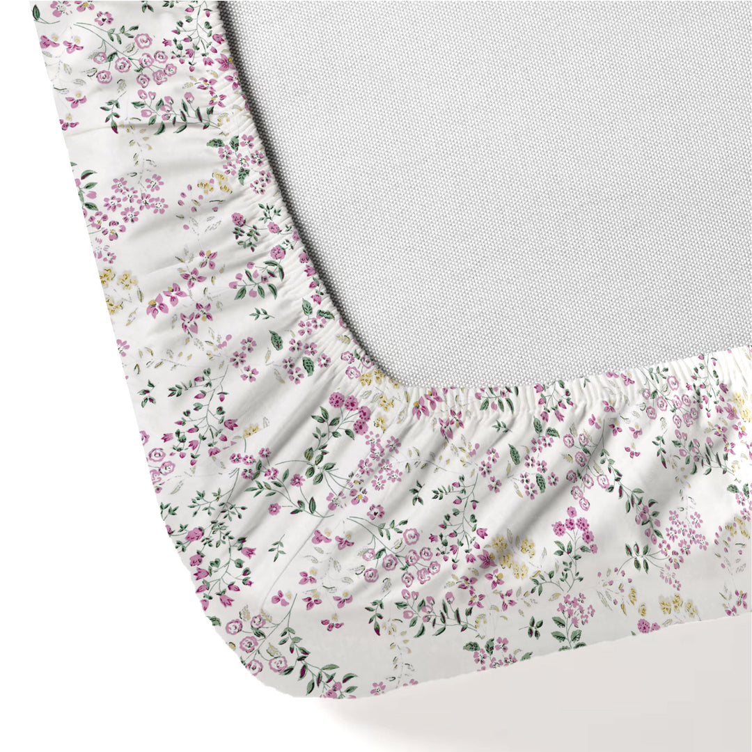 100% Cotton 210 TC Cotton Printed Fitted Bedsheet with Pillow Covers - Daisy Shower