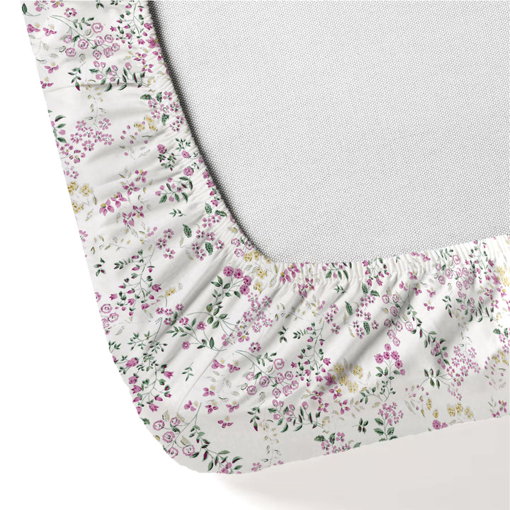 100% Cotton 210 TC Cotton Printed Fitted Bedsheet with Pillow Covers - Daisy Shower