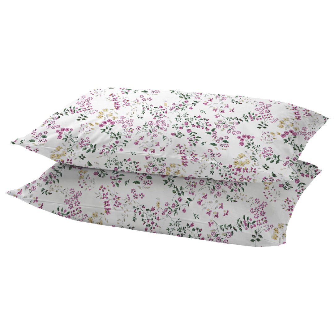 100% Cotton 210 TC Cotton Printed Fitted Bedsheet with Pillow Covers - Daisy Shower