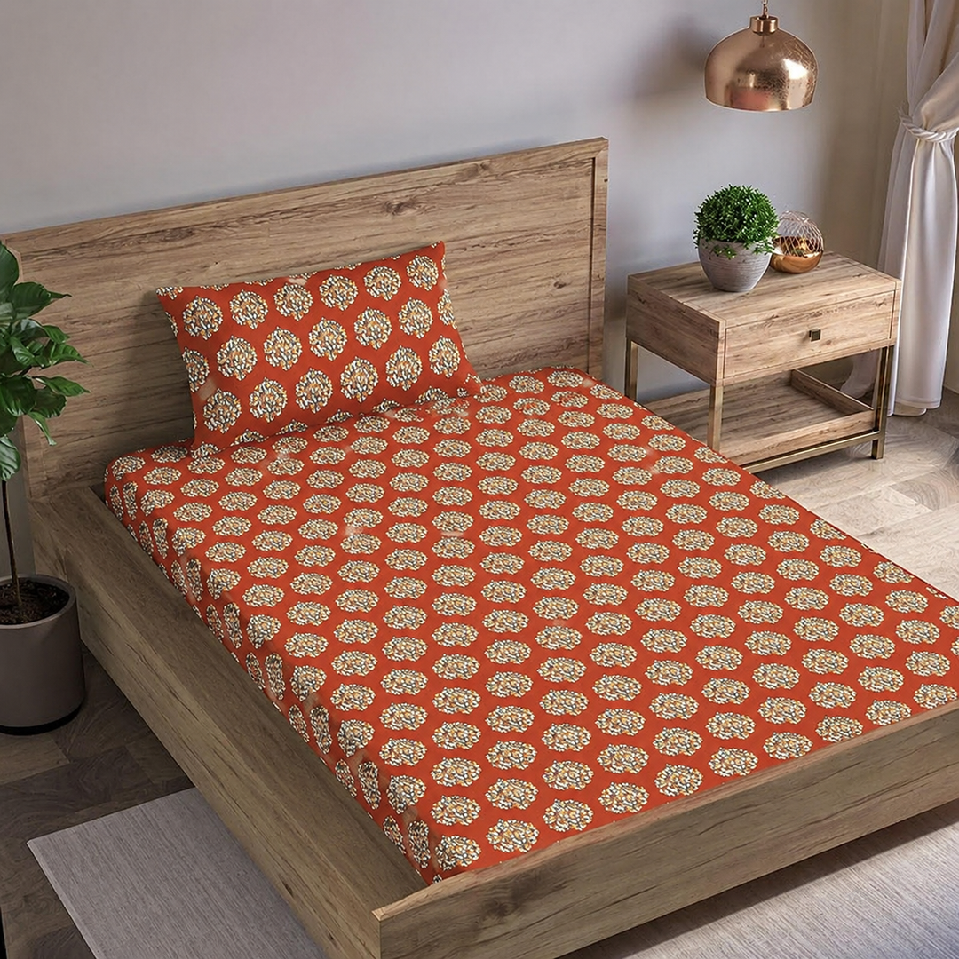 100% Cotton 200 TC  Printed Flat Bedsheet with Pillow Covers - Damask