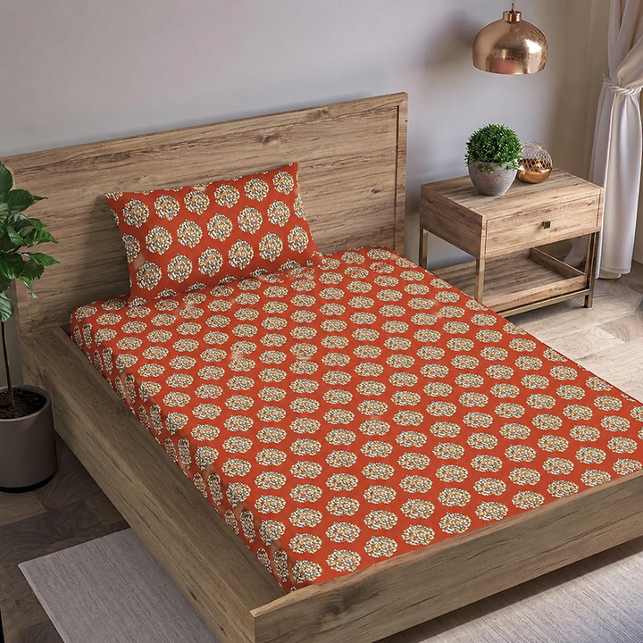 100% Cotton 200 TC  Printed Flat Bedsheet with Pillow Covers - Damask