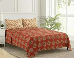 100% Cotton 200 TC Printed Flat Bedsheet with  Pillow Covers -   Damask  & Dori