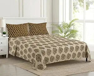 100% Cotton 200 TC Printed Flat Bedsheet with  Pillow Covers -   Damask  & Dori