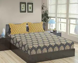 100% Cotton 200 TC Printed Flat Bedsheet with  Pillow Covers -   Damask  & Dori