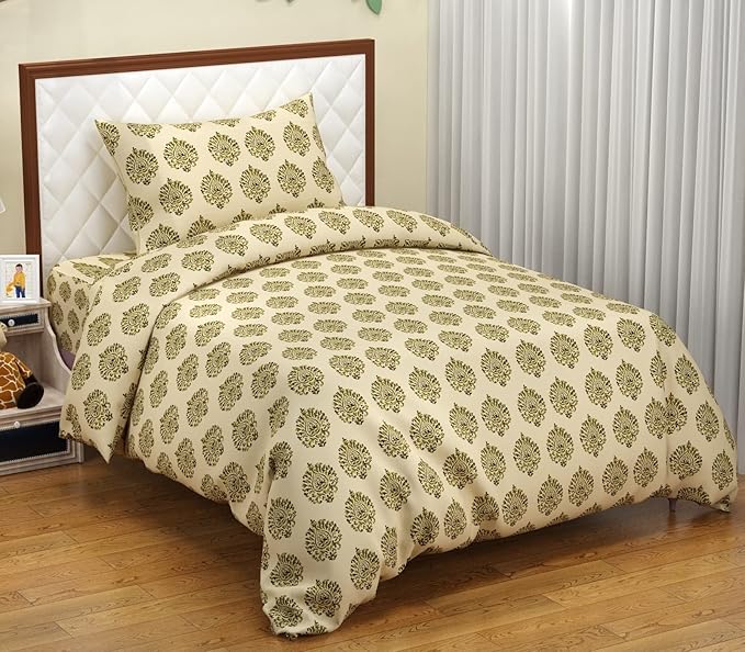100% Cotton 200 TC  Printed Flat Bedsheet with Pillow Covers - Damask