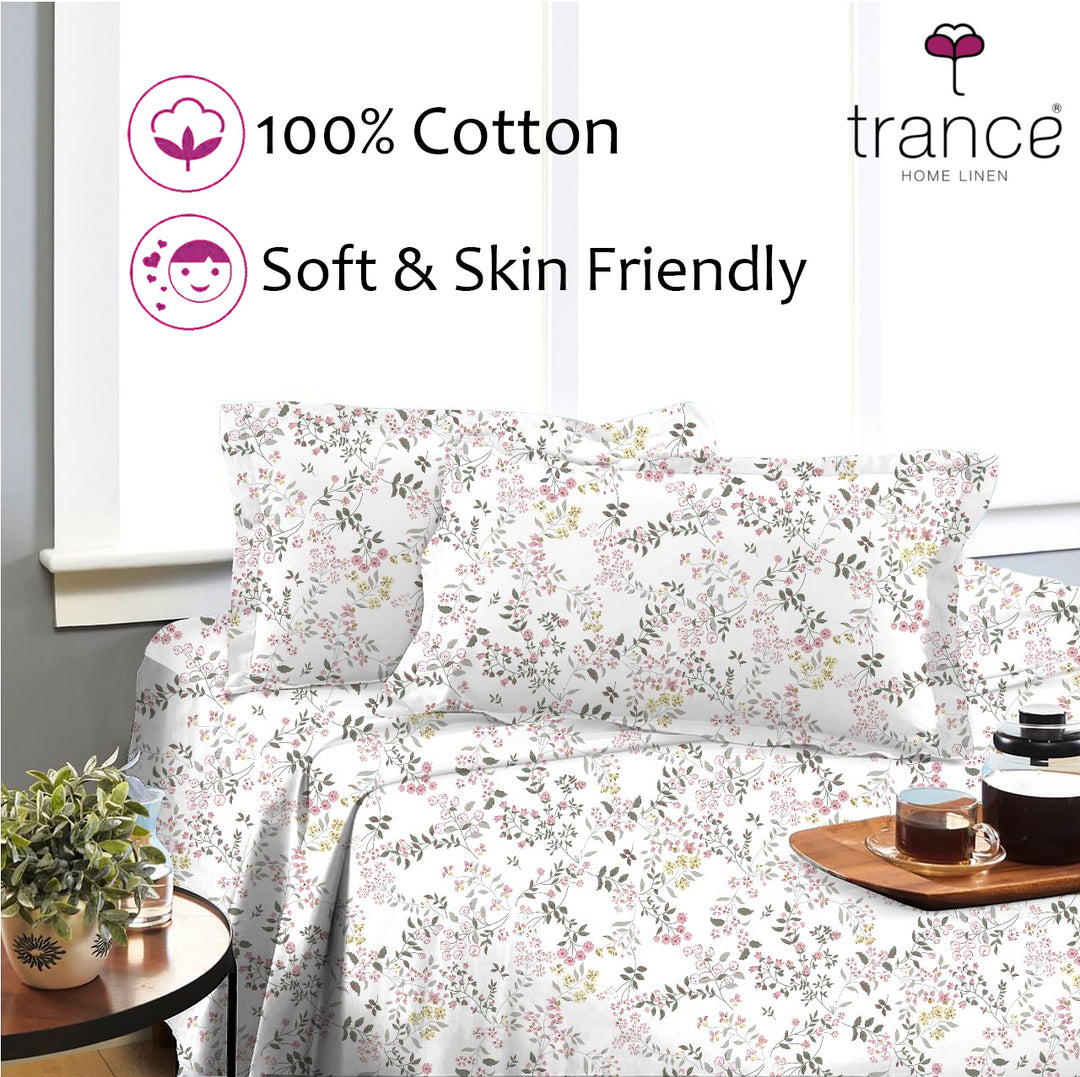 100% Cotton 180TC Printed Flat Bedsheet with  Pillow Covers