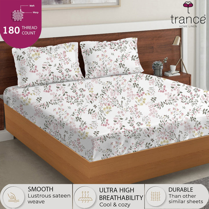 100% Cotton 180TC Printed Flat Bedsheet with  Pillow Covers