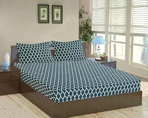 100% Cotton & 200 TC Cotton Dori Printed Fitted Bedsheet with Pillow Covers (Dori)
