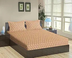 100% Cotton & 200 TC Cotton Dori Printed Fitted Bedsheet with Pillow Covers (Dori)