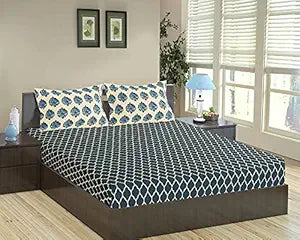 100% Cotton & 180 TCCotton Printed Fitted Bedsheet with 2 Pillow Covers ( Dori & Damask )
