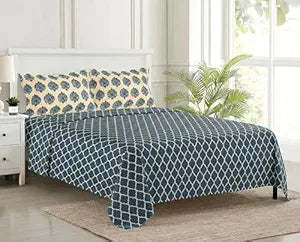100% Cotton 200 TC Printed Flat Bedsheet with  Pillow Covers -   Damask  & Dori