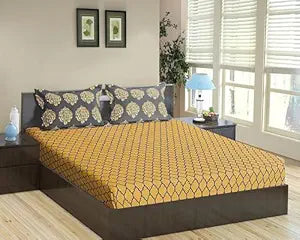 100% Cotton & 180 TCCotton Printed Fitted Bedsheet with 2 Pillow Covers ( Dori & Damask )