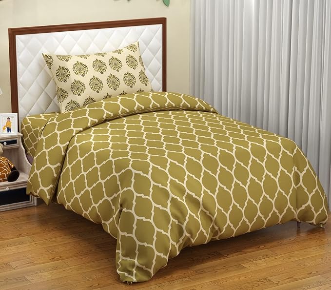 100% Cotton 200 TC Printed Flat Bedsheet with  Pillow Covers -   Damask  & Dori