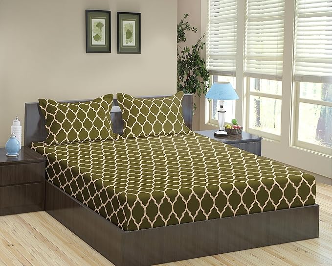 100% Cotton & 200 TC Cotton Dori Printed Fitted Bedsheet with Pillow Covers (Dori)