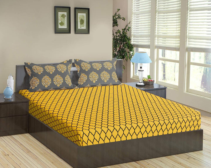 Cotton King Flat Printed Bedsheet with 2 Pillow Covers (100% Cotton & 200 TC)